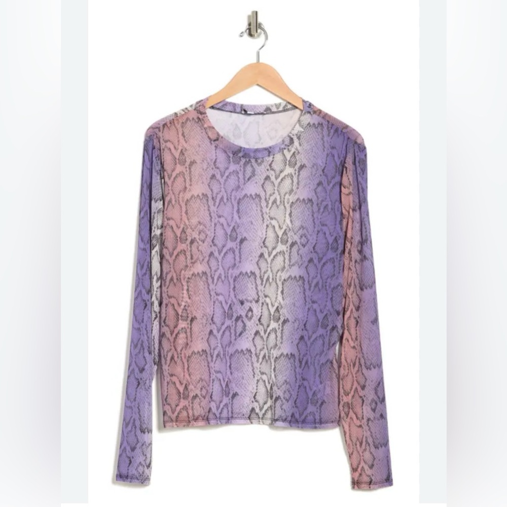 AFRM The Sunny Tie Dye Printed Mesh Top In Purple Snake Ombre